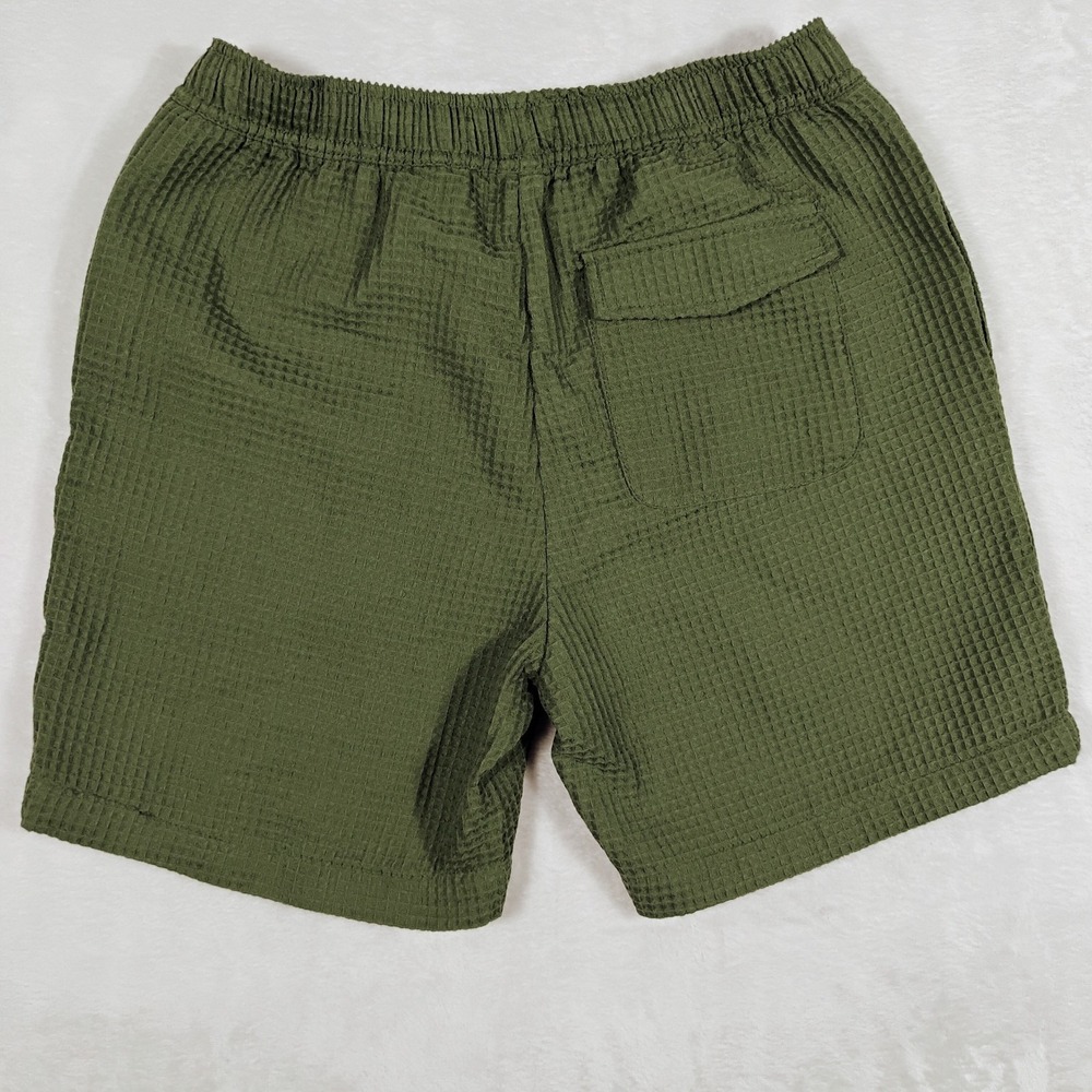 Negative Space Shorts Drawstring Waffle Weave Stretch Green Textured Mens Small - Picture 4 of 5